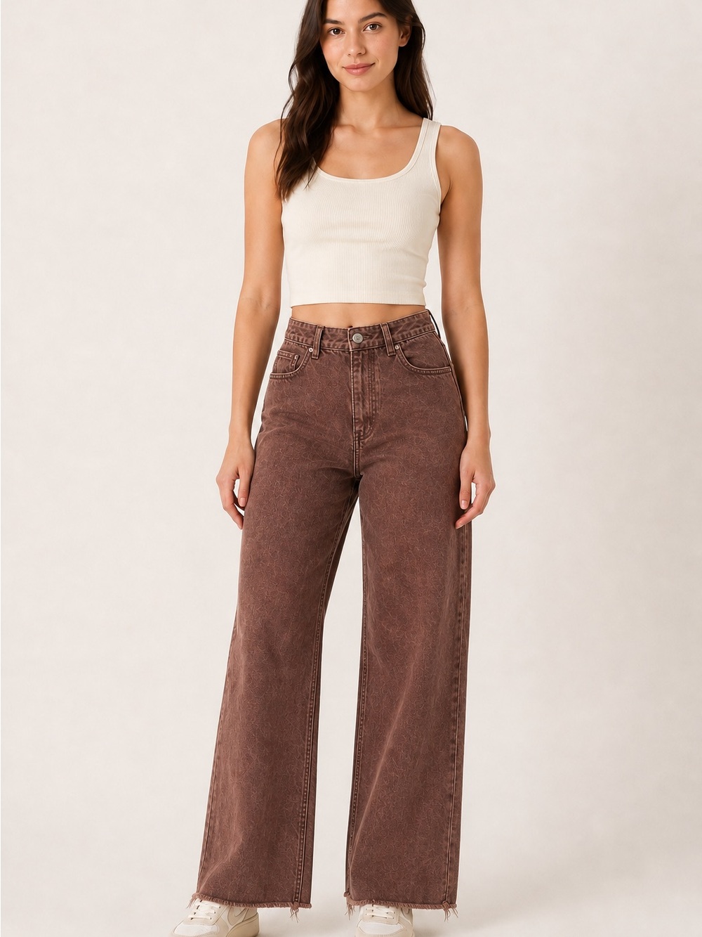 Garage Jamie Wide Leg Jeans Brown Acid Wash 00